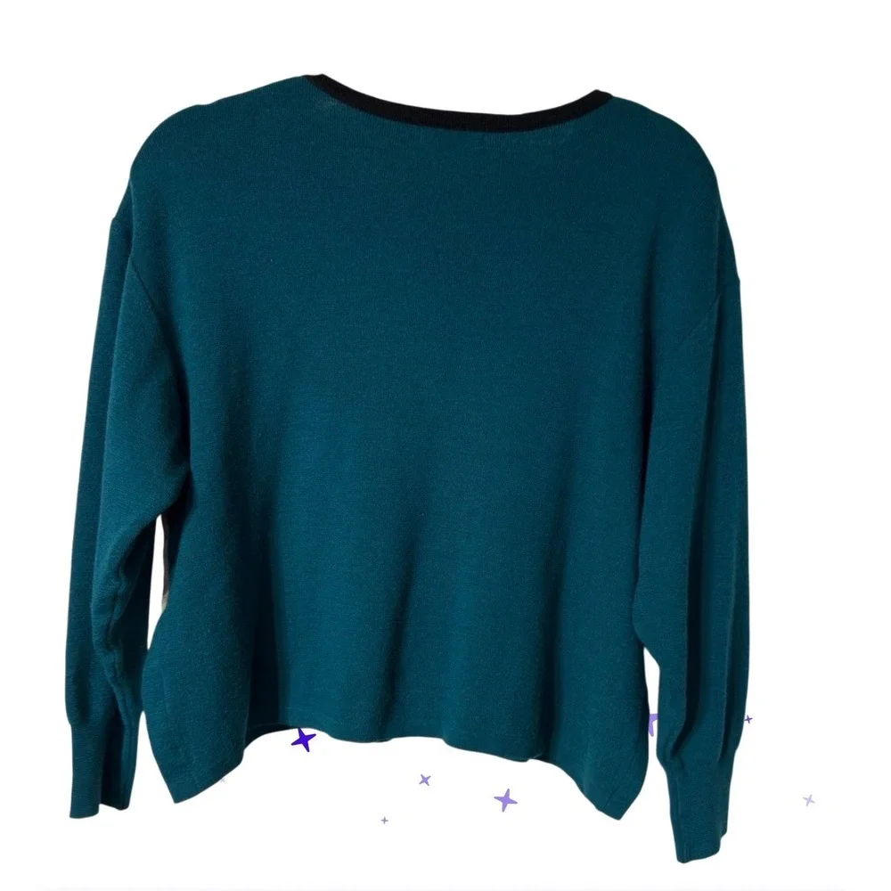 Lano Blouso Vintage Wool Colorblock Sweater Geometric Mondrian Style Teal Purple